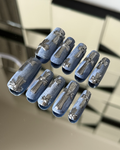 Blue Denim Design Nail Art 3D Silver Chrome Crosses