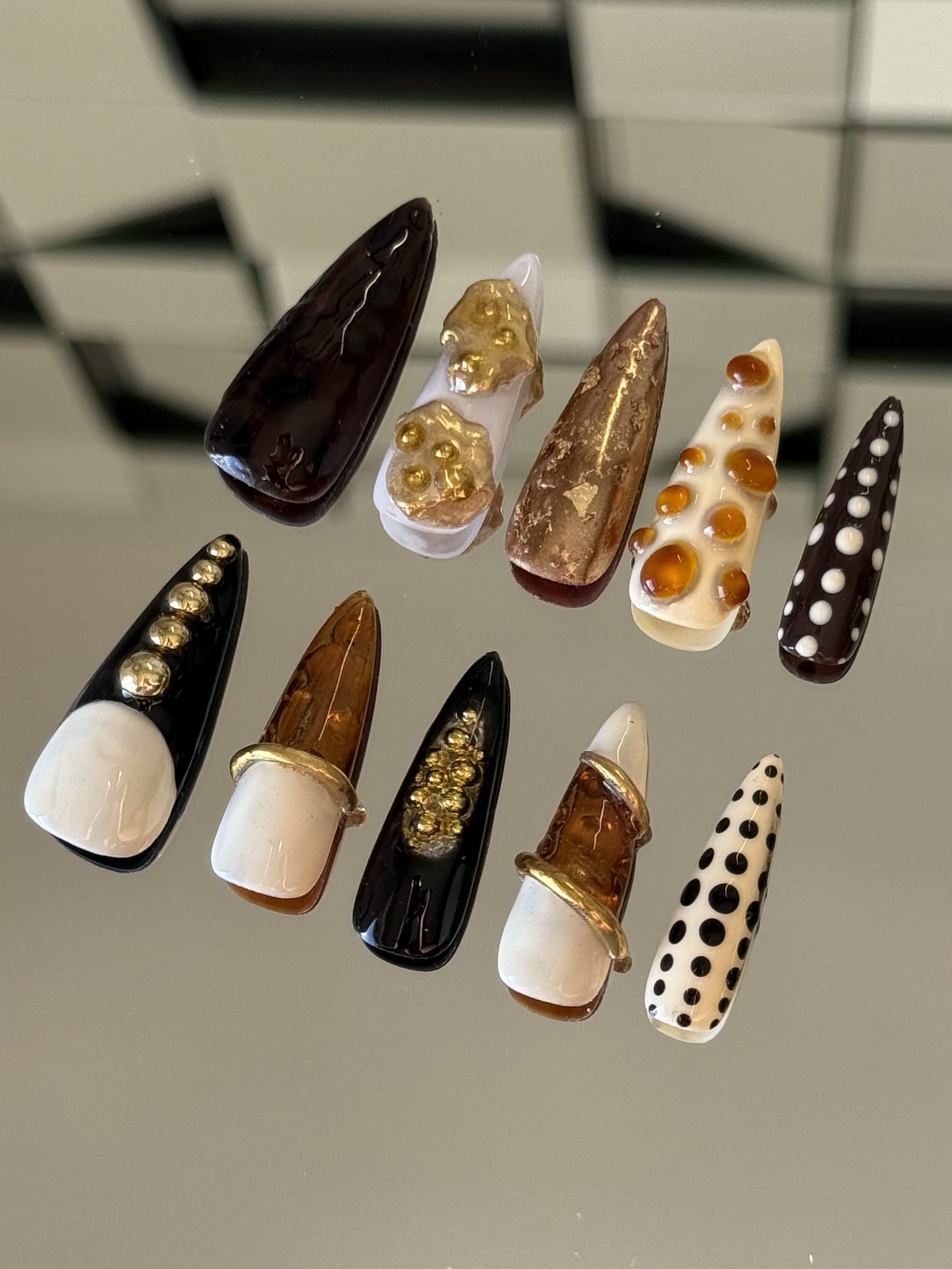 Autumn Rich Brown Tones Luxury 3D Nail Art and Rhinestones